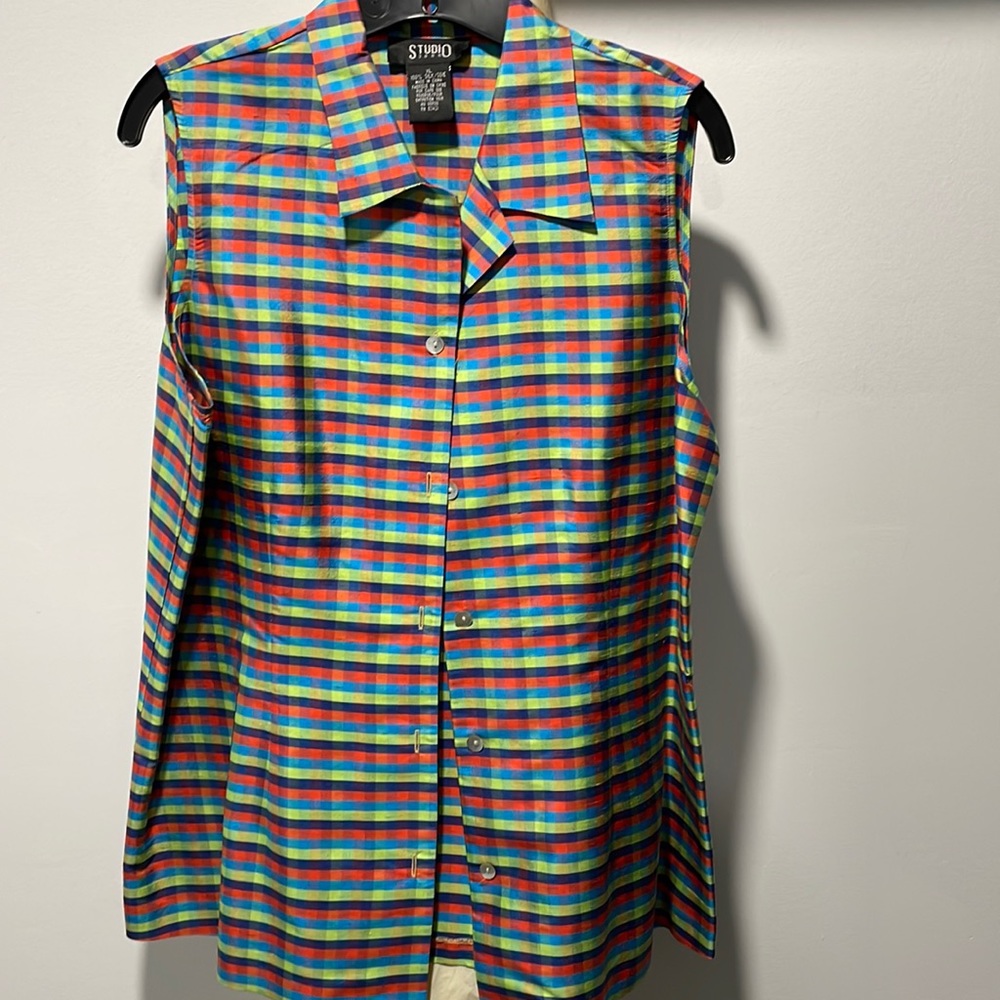 NWOT Studio 3000 Silk Striped Sleeveless Button Top Size XL